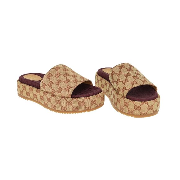 Gucci 573018 Women's GG Canvas Platform Slide Sandals - Picture 1 of 16
